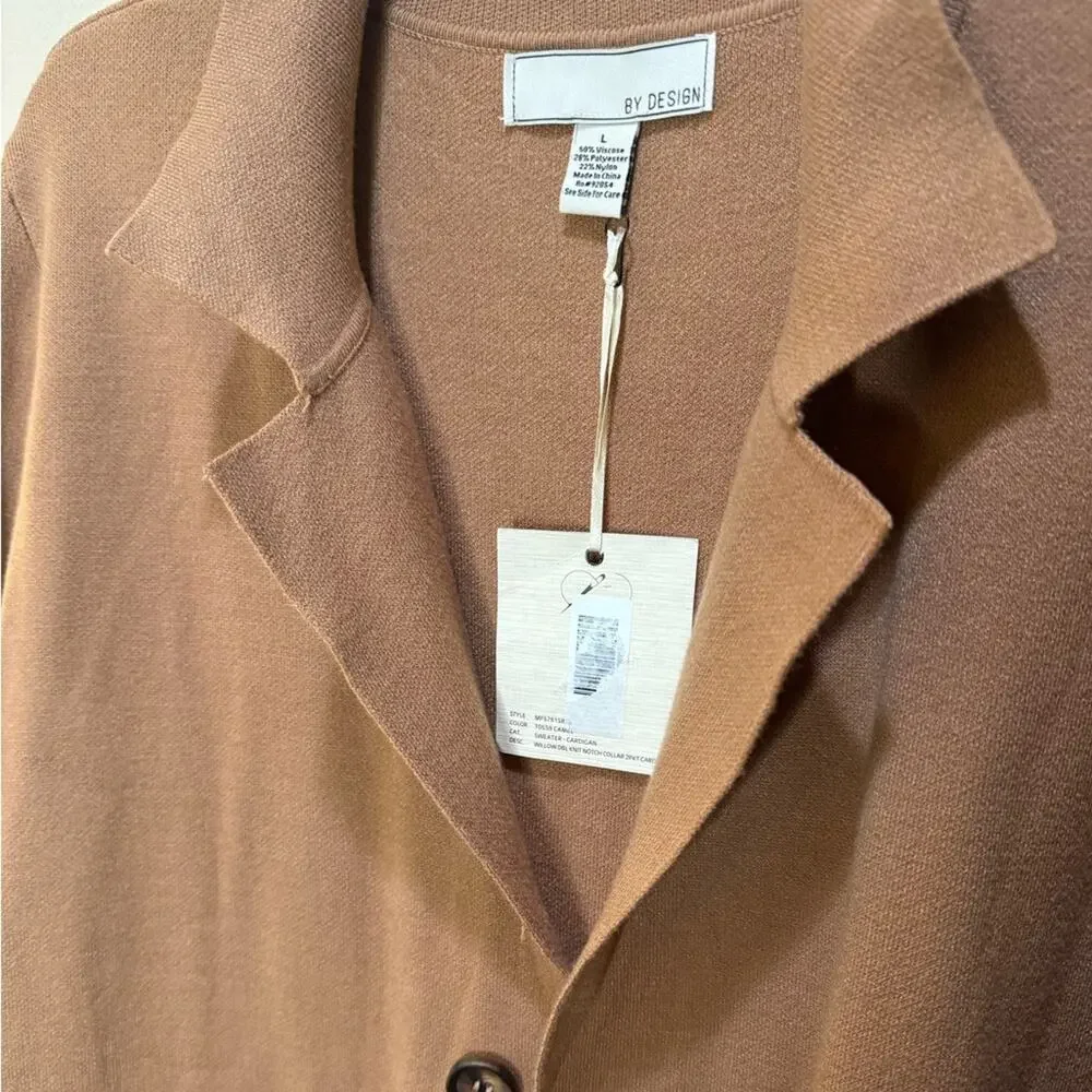 BY DESIGN Willow Notch Collar Long Cardigan - Camel Size L